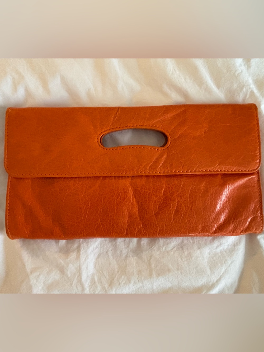 Orange Leather Fold-Over Clutch Bag